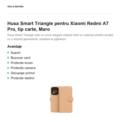 Husa Smart Triangle pentru Xiaomi Redmi A7 Pro, tip carte, Maro [1]