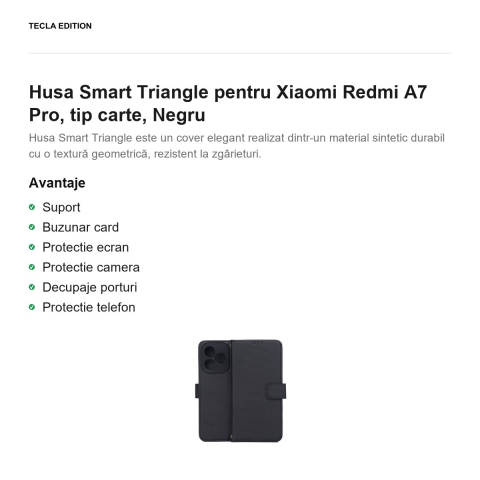 Husa Smart Triangle pentru Xiaomi Redmi A7 Pro, tip carte, Negru [1]