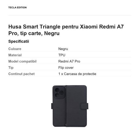 Husa Smart Triangle pentru Xiaomi Redmi A7 Pro, tip carte, Negru [2]