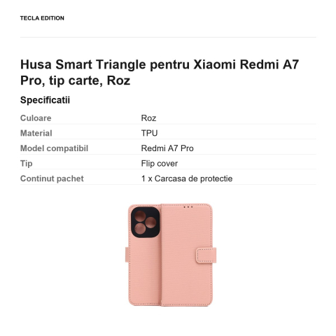 Husa Smart Triangle pentru Xiaomi Redmi A7 Pro, tip carte, Roz [2]