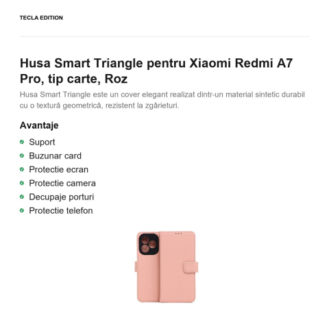 Husa Smart Triangle pentru Xiaomi Redmi A7 Pro, tip carte, Roz [1]
