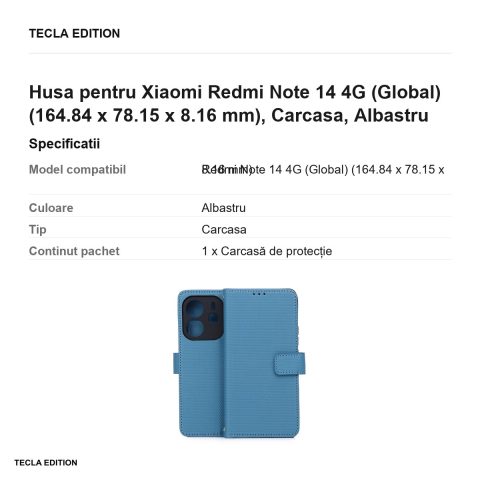 Husa Smart Triangle pentru Xiaomi Redmi Note 14 4G (Global), tip carte, Albastru [2]