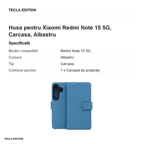 Husa Smart Triangle pentru Xiaomi Redmi Note 15 5G, tip carte, Albastru [2]
