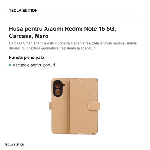 Husa Smart Triangle pentru Xiaomi Redmi Note 15 5G, tip carte, Maro [1]