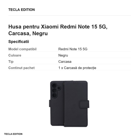 Husa Smart Triangle pentru Xiaomi Redmi Note 15 5G, tip carte, Negru [2]