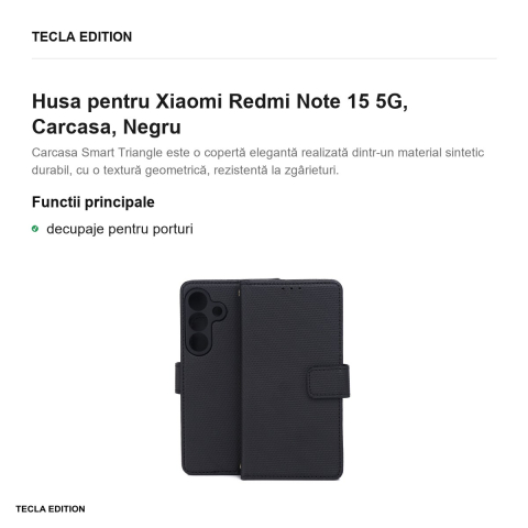 Husa Smart Triangle pentru Xiaomi Redmi Note 15 5G, tip carte, Negru [1]