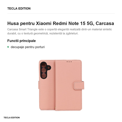 Husa Smart Triangle pentru Xiaomi Redmi Note 15 5G, tip carte, Roz [1]