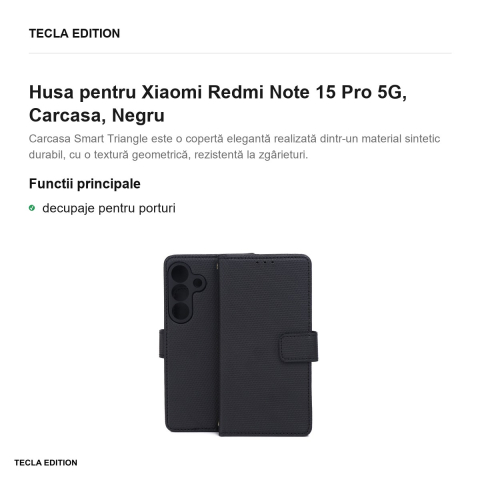Husa Smart Triangle pentru Xiaomi Redmi Note 15 Pro 5G, tip carte, Negru [1]
