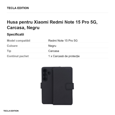Husa Smart Triangle pentru Xiaomi Redmi Note 15 Pro 5G, tip carte, Negru [2]