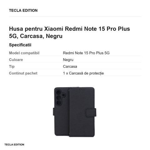 Husa Smart Triangle pentru Xiaomi Redmi Note 15 Pro Plus 5G, tip carte, Negru [2]