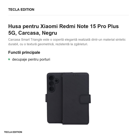 Husa Smart Triangle pentru Xiaomi Redmi Note 15 Pro Plus 5G, tip carte, Negru [1]