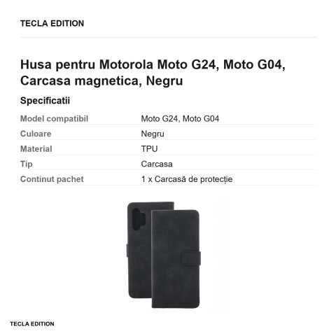 Husa Smart Velvet pentru Motorola Moto G24, Moto G04, tip carte cu inchidere magnetica, Negru [2]