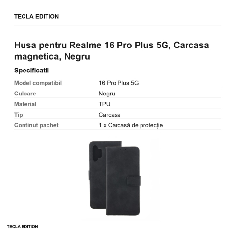 Husa Smart Velvet pentru Realme 16 Pro Plus 5G, tip carte cu inchidere magnetica, Negru [2]