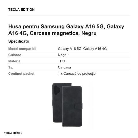 Husa Smart Velvet pentru Samsung Galaxy A16 5G, Galaxy A16 4G, tip carte cu inchidere magnetica, Negru [2]