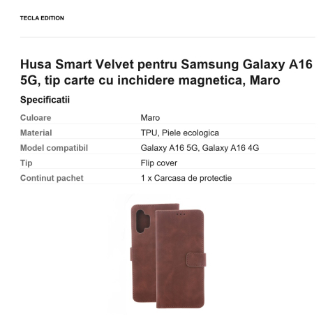 Husa Smart Velvet pentru Samsung Galaxy A16 5G, tip carte cu inchidere magnetica, Maro [2]