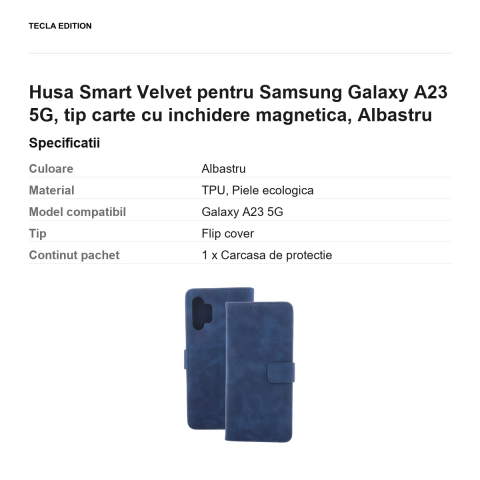 Husa Smart Velvet pentru Samsung Galaxy A23 5G, tip carte cu inchidere magnetica, Albastru [2]