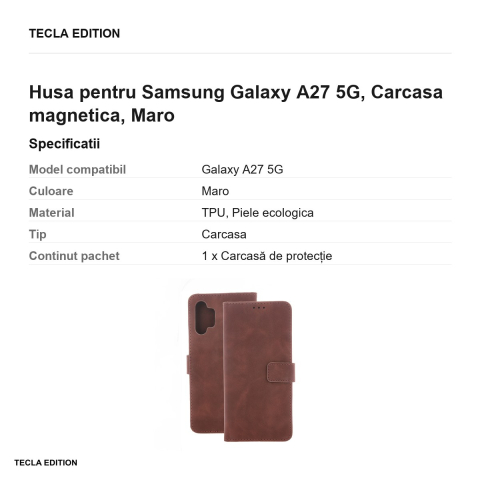 Husa Smart Velvet pentru Samsung Galaxy A27 5G, tip carte cu inchidere magnetica, Maro [2]