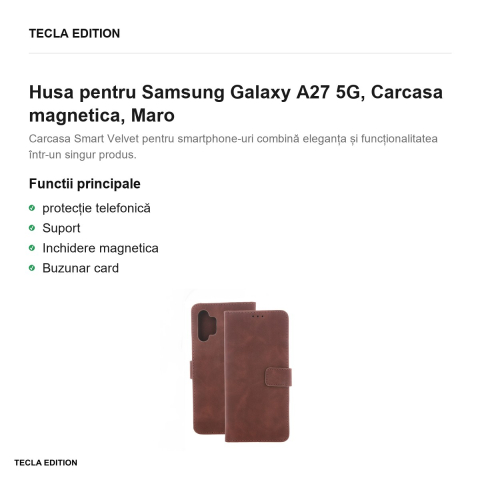 Husa Smart Velvet pentru Samsung Galaxy A27 5G, tip carte cu inchidere magnetica, Maro [1]