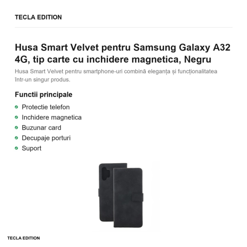 Husa Smart Velvet pentru Samsung Galaxy A32 4G, tip carte cu inchidere magnetica, Negru [1]
