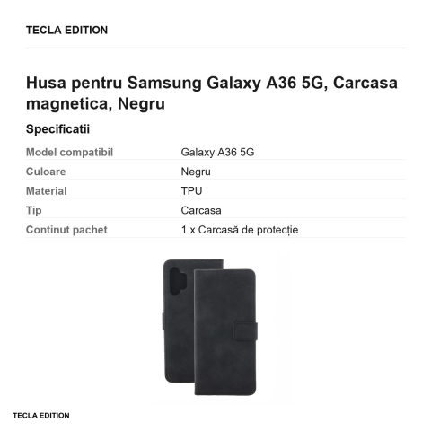 Husa Smart Velvet pentru Samsung Galaxy A36 5G, tip carte cu inchidere magnetica, Negru [2]