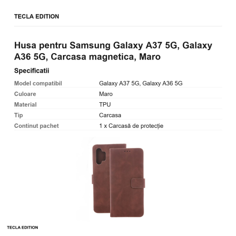 Husa Smart Velvet pentru Samsung Galaxy A37 5G, Galaxy A36 5G, tip carte cu inchidere magnetica, Maro [2]