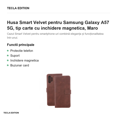 Husa Smart Velvet pentru Samsung Galaxy A57 5G, tip carte cu inchidere magnetica, Maro [1]