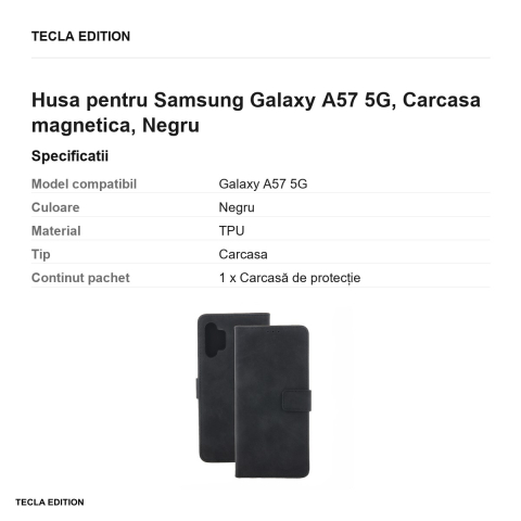 Husa Smart Velvet pentru Samsung Galaxy A57 5G, tip carte cu inchidere magnetica, Negru [2]