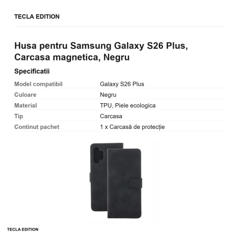Husa Smart Velvet pentru Samsung Galaxy S26 Plus, tip carte cu inchidere magnetica, Negru [2]