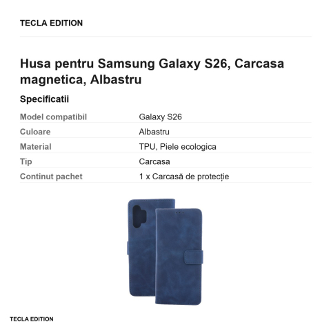 Husa Smart Velvet pentru Samsung Galaxy S26, tip carte cu inchidere magnetica, Albastru [2]