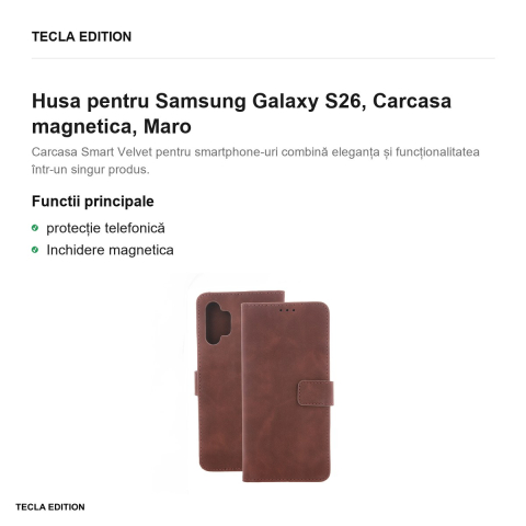 Husa Smart Velvet pentru Samsung Galaxy S26, tip carte cu inchidere magnetica, Maro [1]