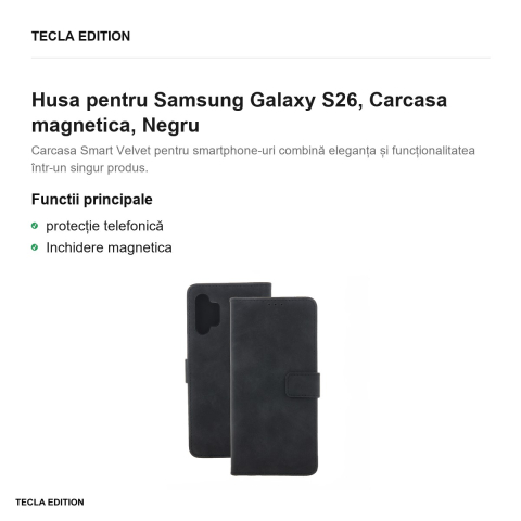 Husa Smart Velvet pentru Samsung Galaxy S26, tip carte cu inchidere magnetica, Negru [1]
