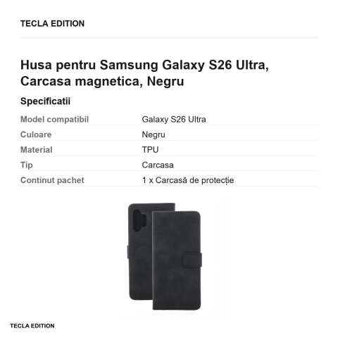 Husa Smart Velvet pentru Samsung Galaxy S26 Ultra, tip carte cu inchidere magnetica, Negru [2]