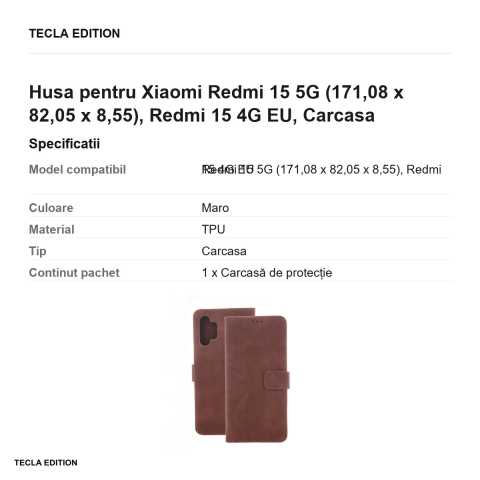 Husa Smart Velvet pentru Xiaomi Redmi 15 5G, Redmi 15 4G EU, tip carte cu inchidere magnetica, Maro [2]