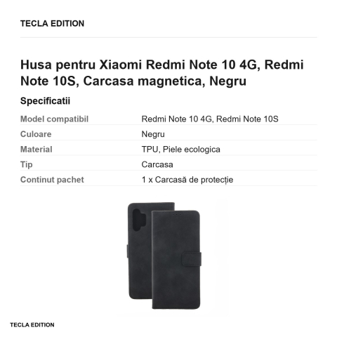 Husa Smart Velvet pentru Xiaomi Redmi Note 10 4G, Redmi Note 10S, tip carte cu inchidere magnetica, Negru [2]