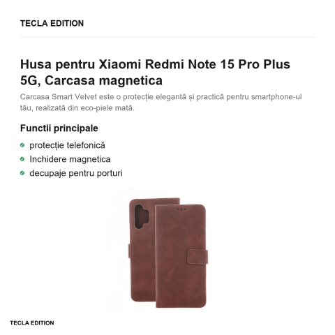 Husa Smart Velvet pentru Xiaomi Redmi Note 15 Pro Plus 5G, tip carte cu inchidere magnetica, Maro [1]