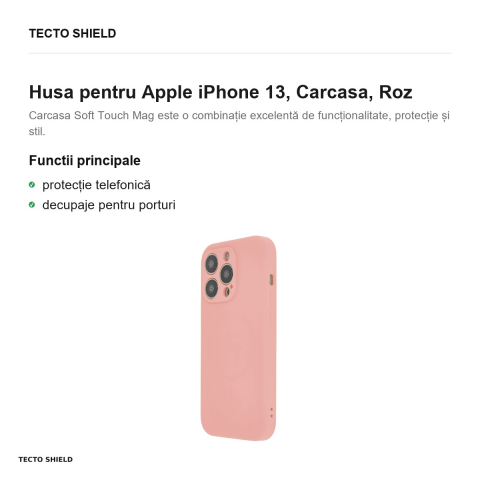 Husa Soft Touch Mag pastel pentru Apple iPhone 13, Carcasa, Roz [1]