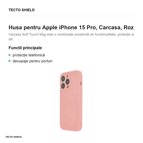 Husa Soft Touch Mag pastel pentru Apple iPhone 15 Pro, Carcasa, Roz [1]