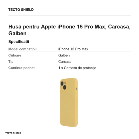 Husa Soft Touch Mag pastel pentru Apple iPhone 15 Pro Max, Carcasa, Galben [2]