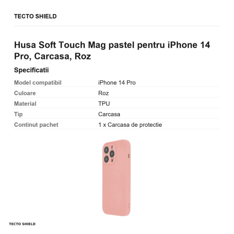 Husa Soft Touch Mag pastel pentru iPhone 14 Pro, Carcasa, Roz [2]