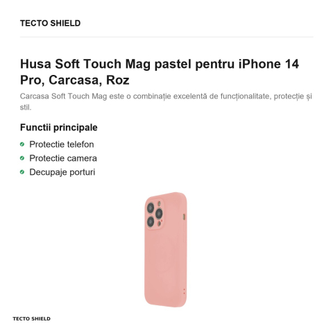 Husa Soft Touch Mag pastel pentru iPhone 14 Pro, Carcasa, Roz [1]