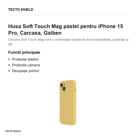 Husa Soft Touch Mag pastel pentru iPhone 15 Pro, Carcasa, Galben [1]
