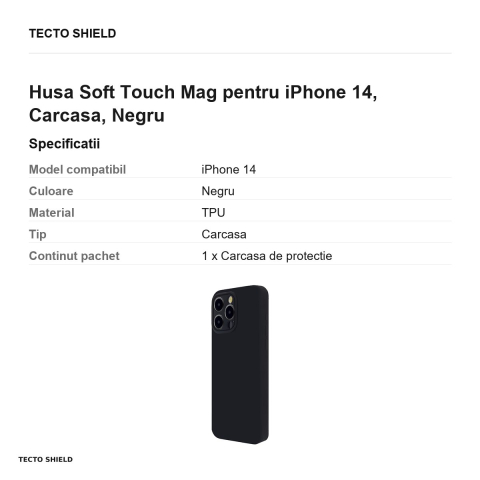 Husa Soft Touch Mag pentru iPhone 14, Carcasa, Negru [2]