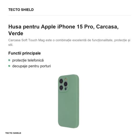Husa Soft Touch Mag pistachio pentru Apple iPhone 15 Pro, Carcasa, Verde [1]