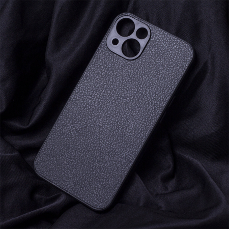 Husa spate Black Leather pentru protectie Xiaomi Redmi 12c / Redmi 11a, din TPU, textura tip piele, neagra [2]