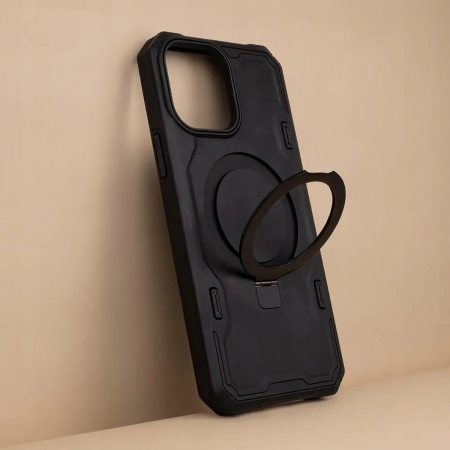 Husa spate Defender Mag Ring pentru protectie iPhone 13 Pro Max, din TPU, compatibil cu tehnologia MagSafe, neagra [1]