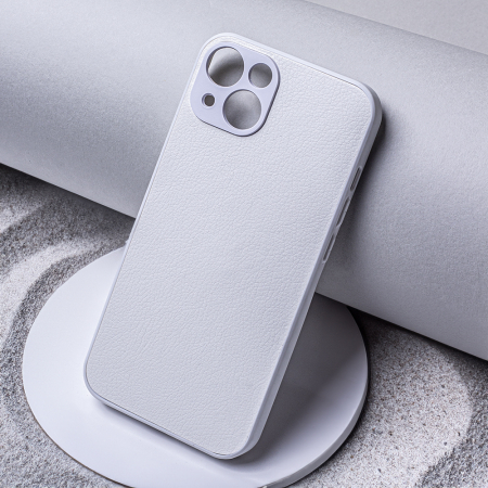 Husa spate White Leather pentru protectie Samsung Galaxy A14 4G / A14 5G, din TPU, textura tip piele, alba [2]