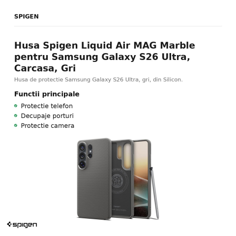 Husa Spigen Liquid Air MAG Marble pentru Samsung Galaxy S26 Ultra, Carcasa, Gri [1]