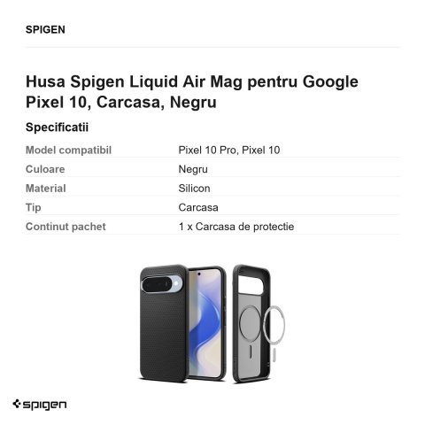Husa Spigen Liquid Air Mag pentru Google Pixel 10, Carcasa, Negru [2]