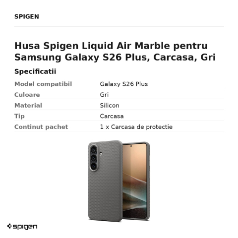 Husa Spigen Liquid Air Marble pentru Samsung Galaxy S26 Plus, Carcasa, Gri [2]