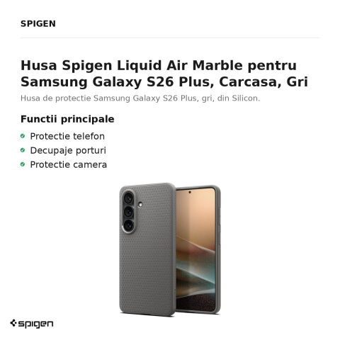 Husa Spigen Liquid Air Marble pentru Samsung Galaxy S26 Plus, Carcasa, Gri [1]
